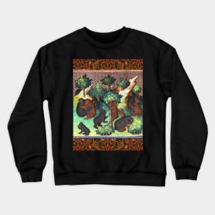 BOOK OF HUNTING ,BEARS IN WOODLAND GREENERY Medieval Miniature Crewneck Sweatshirt